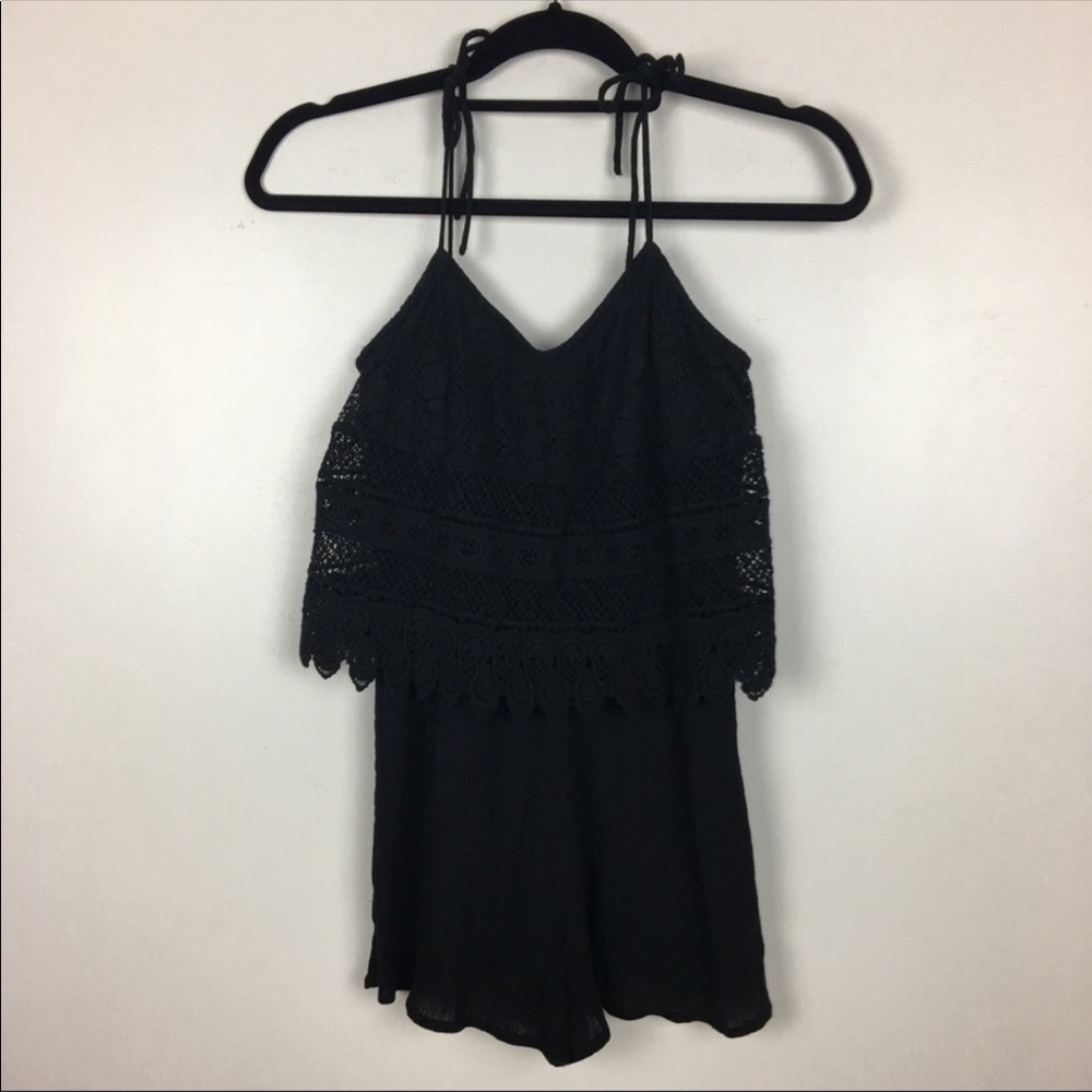 Black lace detail romper